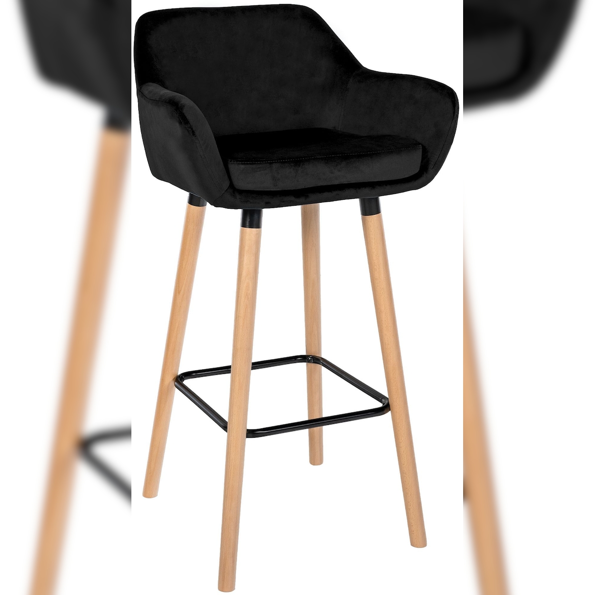 DELUKE Barhocker MIRID - Samt Schwarz 55x46x99 cm | Barstuhl Mit Lehne Tresenhocker Tresenstuhl Kneipenhocker Kneipenstuhl Image