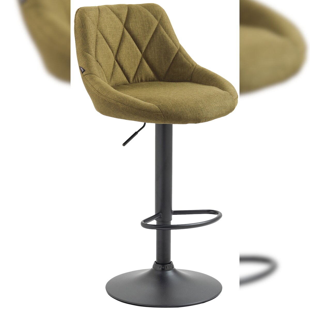 DELUKE Barhocker FALON - Stoff Grün 46x49x83 cm Schwarz | Barstuhl Mit Lehne Drehbar Tresenhocker Tresenstuhl Kneipenhocker Kneipenstuhl Image