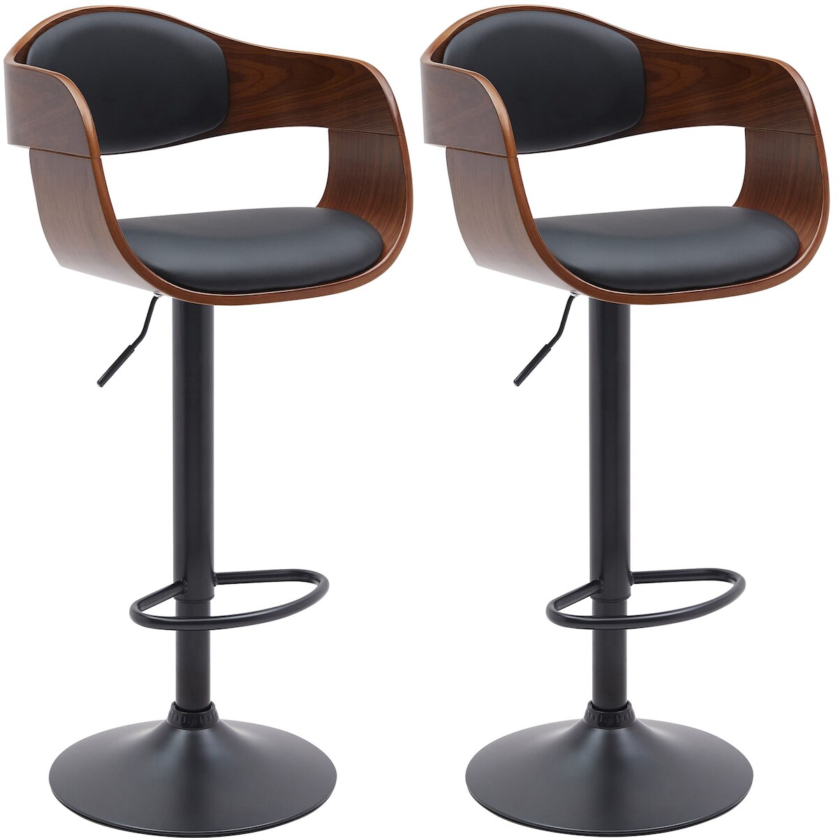 DELUKE 2er Set Barhocker NADAN - Kunstleder Walnuss/schwarz 48x50x87 cm | Barstuhl Höhenverstellbar Mit Lehne Drehbar Tresenhocker Tresenstuhl Kneipenhocker Image