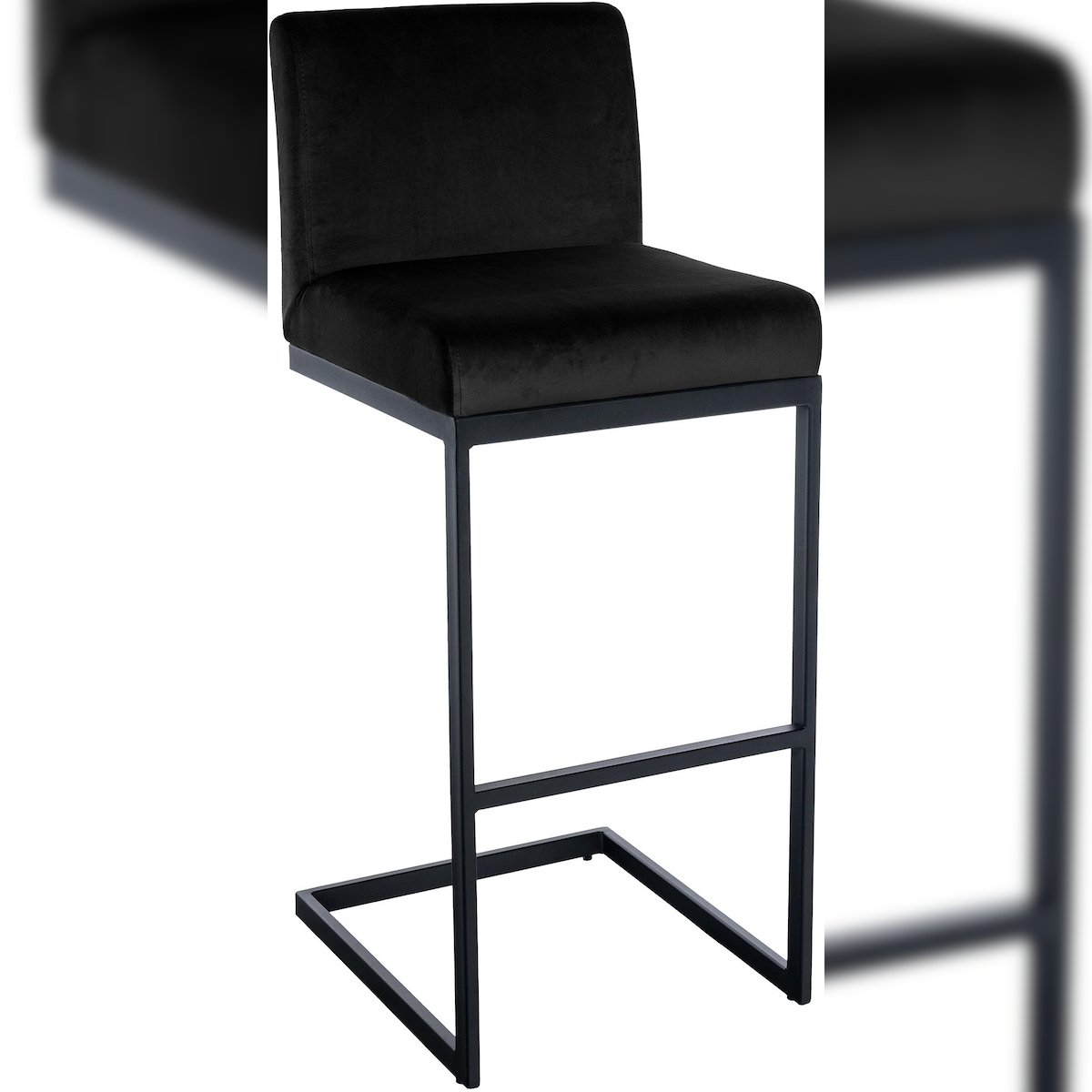 DELUKE Barhocker GANOR - Samt Schwarz 43x53x104 cm | Barstuhl Mit Lehne Tresenhocker Tresenstuhl Kneipenhocker Kneipenstuhl Image