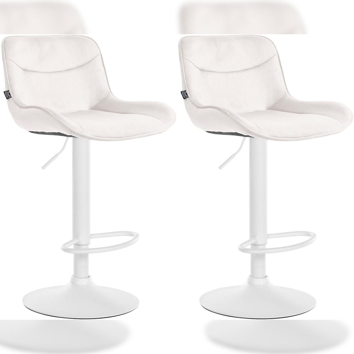 DELUKE 2er Set Barhocker RAGAD - Samt Creme 49x51x85 cm Weiß | Barstuhl Höhenverstellbar Mit Lehne Drehbar Tresenhocker Tresenstuhl Kneipenhocker Image