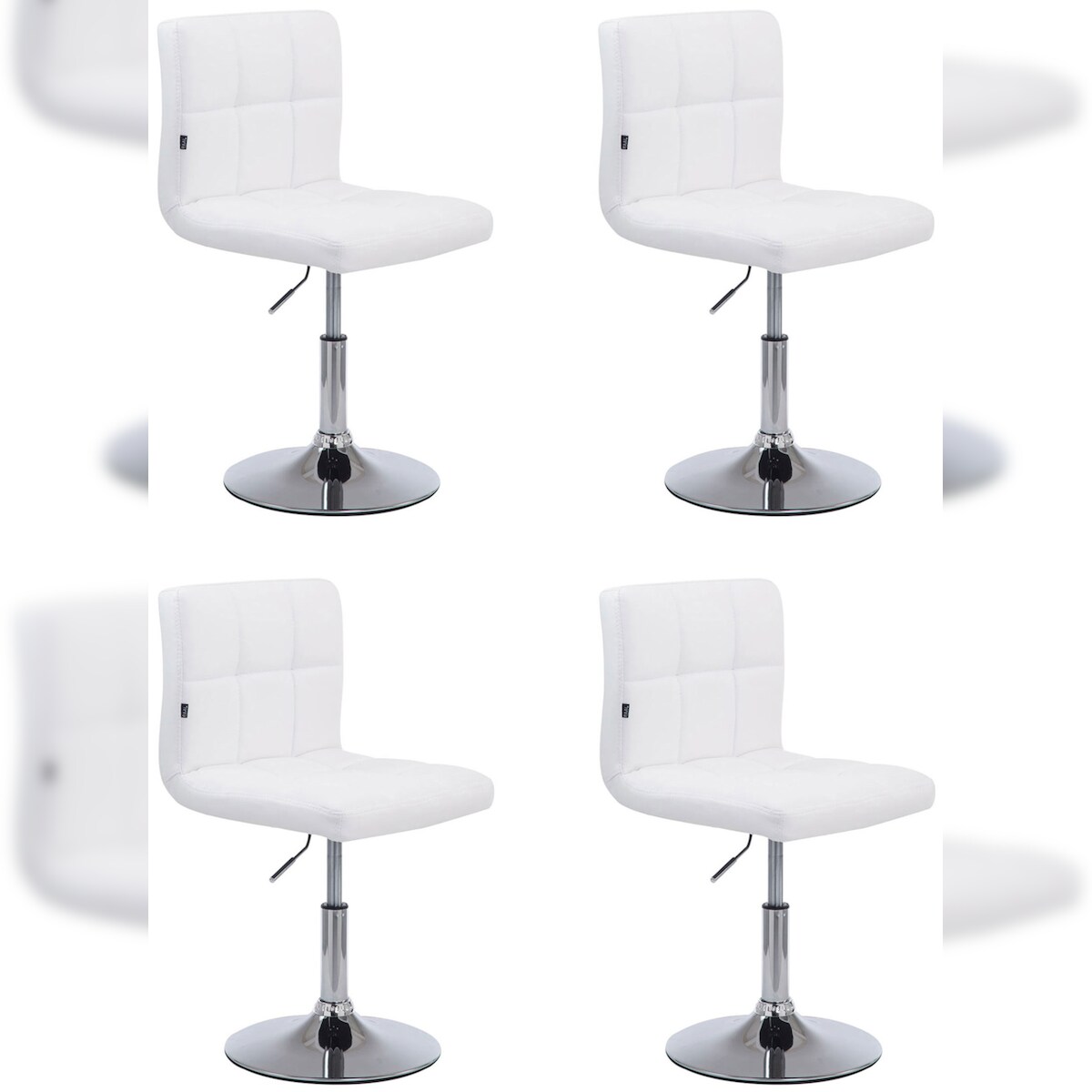 DELUKE 4er Set Barhocker BANGKO - Kunstleder Weiß 44x49x74 cm | Barstuhl Höhenverstellbar Mit Lehne Drehbar Tresenhocker Tresenstuhl Kneipenhocker Image