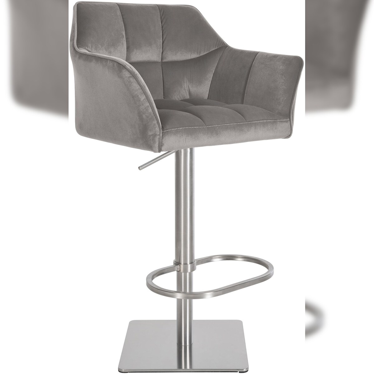 DELUKE Barhocker SIHAR - Samt Grau 64x45x88 cm Silber | Barstuhl Höhenverstellbar Mit Lehne Drehbar Tresenhocker Tresenstuhl Kneipenhocker Kneipenstuhl Image