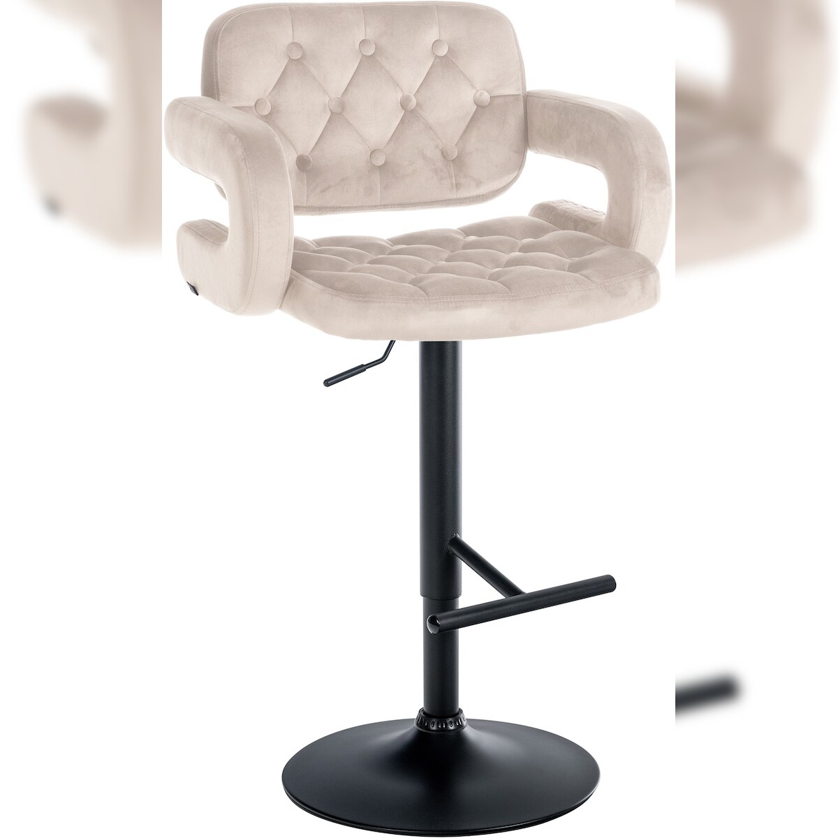 DELUKE Barhocker BURID - Samt Creme 62x55x103 cm Schwarz | Barstuhl Mit Lehne Tresenhocker Tresenstuhl Kneipenhocker Kneipenstuhl Image