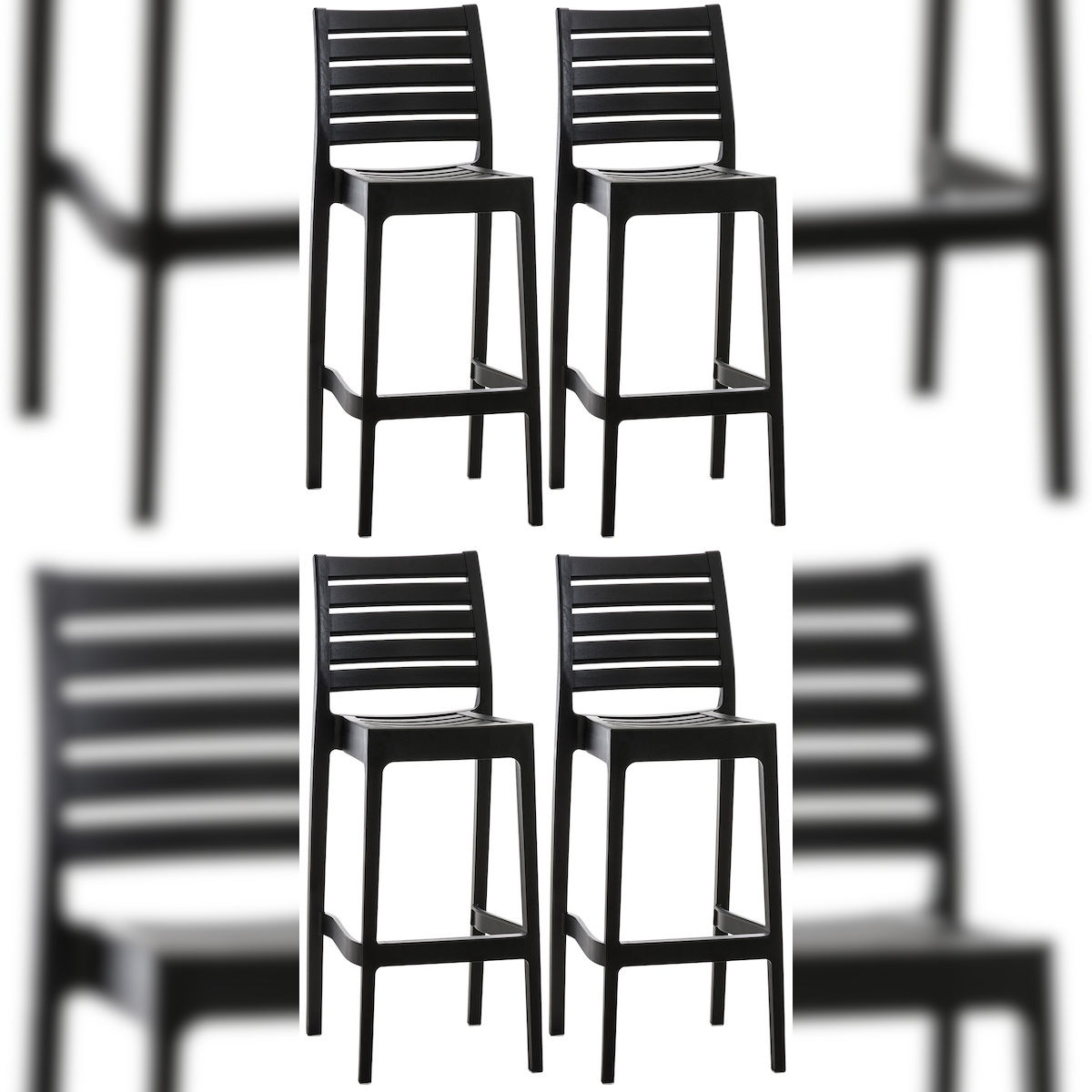 DELUKE 4er Set Barhocker TURAM - Kunststoff Schwarz 45x51x105 cm | Barstuhl Mit Lehne Tresenhocker Tresenstuhl Kneipenhocker Kneipenstuhl Image