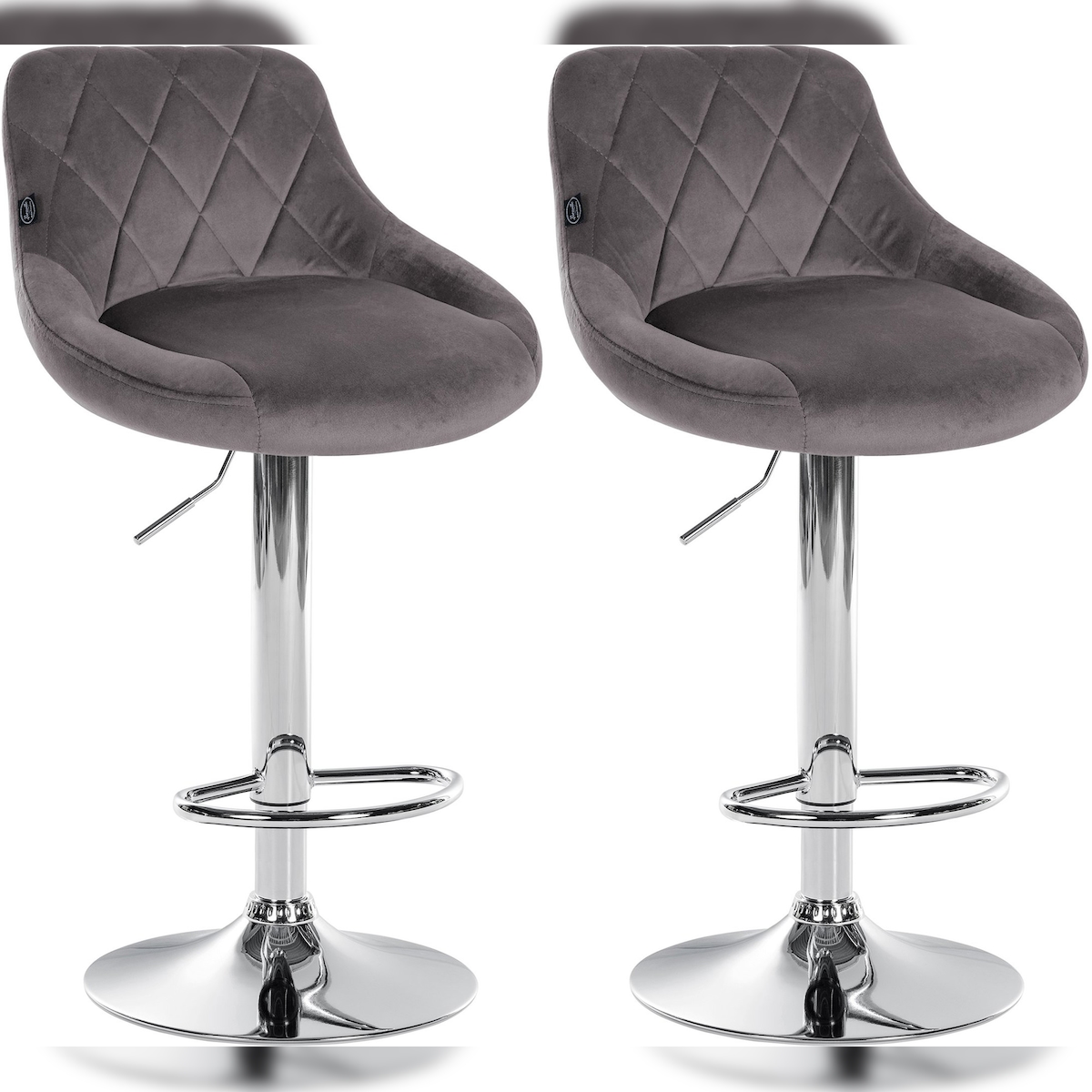 DELUKE 2er Set Barhocker FALON - Samt Grau 46x49x83 cm Silber | Barstuhl Mit Lehne Drehbar Tresenhocker Tresenstuhl Kneipenhocker Kneipenstuhl Image