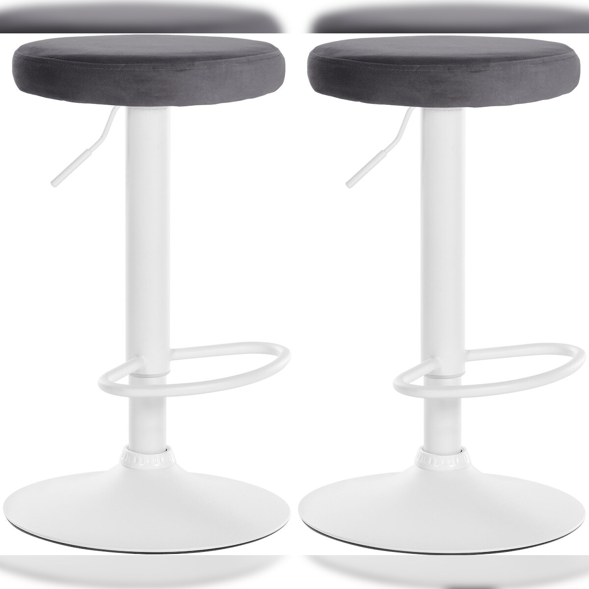 DELUKE 2er Set Barhocker KAZON - Samt Dunkelgrau 38.5x38.5x60 cm Weiß | Barstuhl Höhenverstellbar Drehbar Tresenhocker Tresenstuhl Kneipenhocker Kneipenstuhl Image