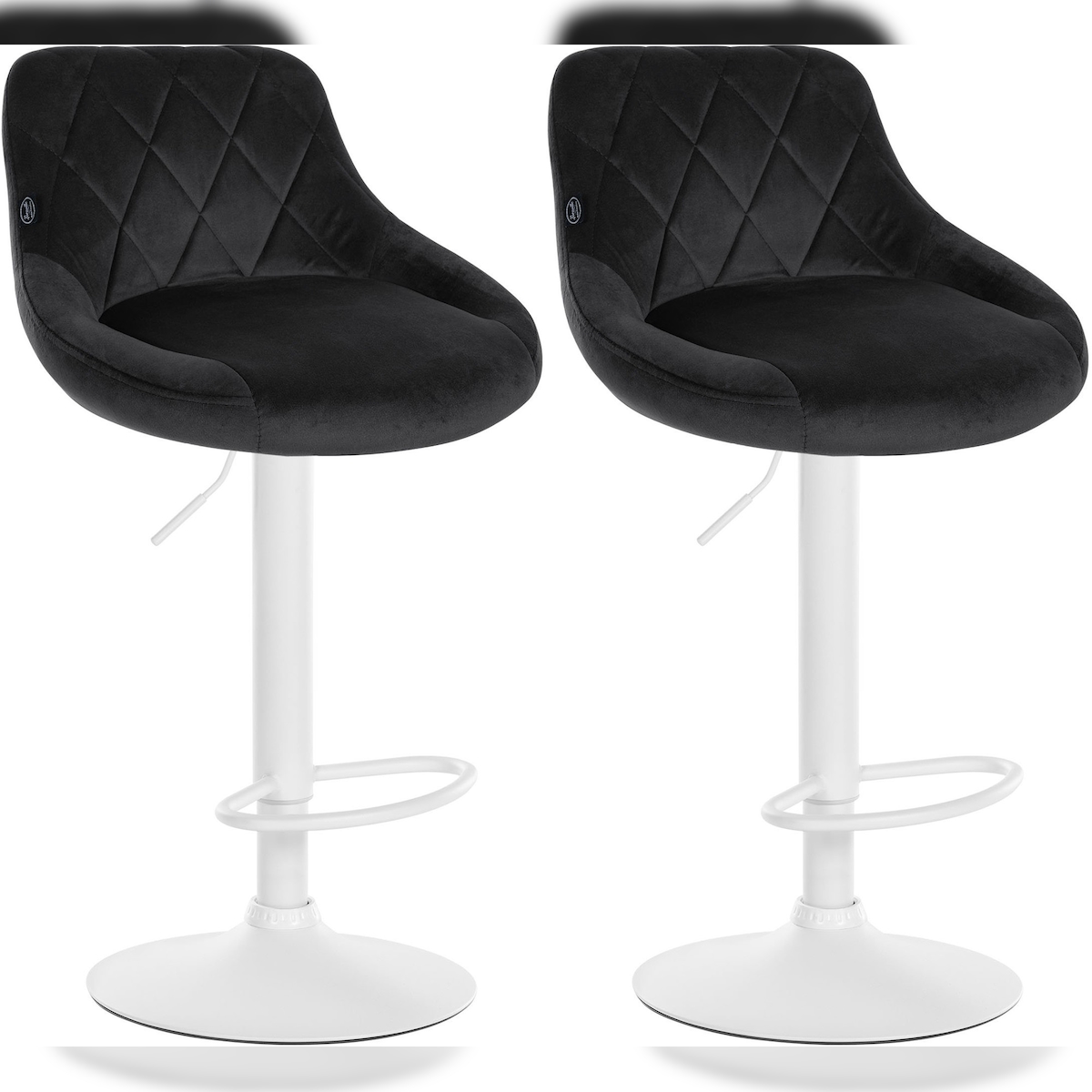 DELUKE 2er Set Barhocker FALON - Samt Schwarz 46x49x83 cm Weiß | Barstuhl Mit Lehne Drehbar Tresenhocker Tresenstuhl Kneipenhocker Kneipenstuhl Image