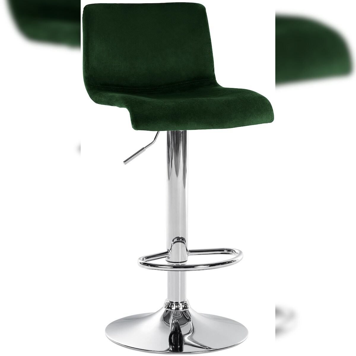 DELUKE Barhocker PESAN - Samt Grün 39x36x83 cm Silber | Barstuhl Höhenverstellbar Mit Lehne Drehbar Tresenhocker Tresenstuhl Kneipenhocker Kneipenstuhl Image