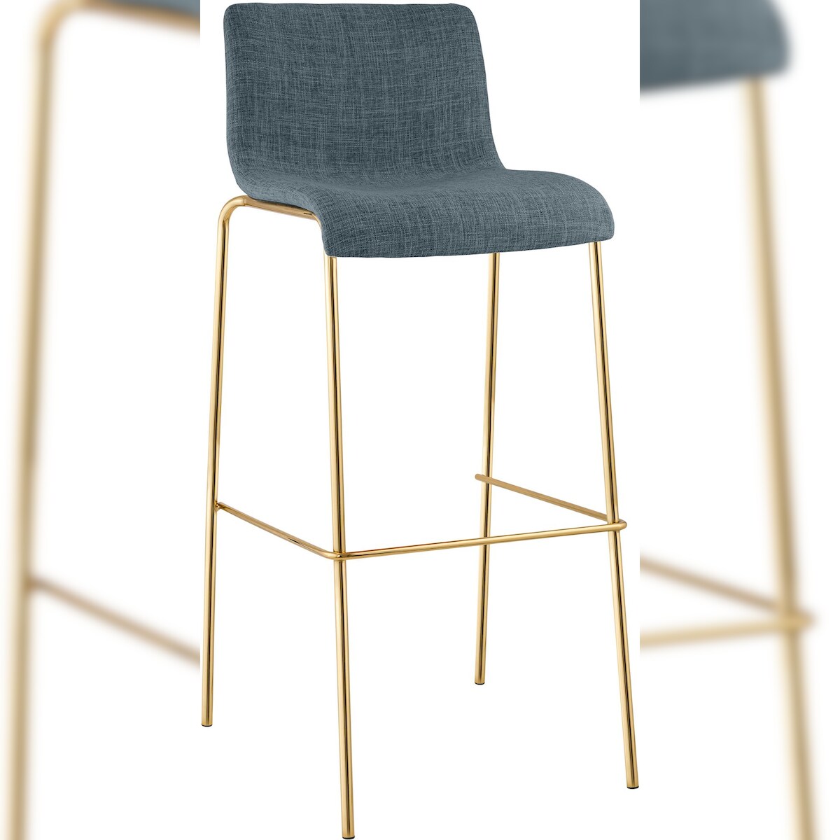 DELUKE Barhocker TENAR - Stoff Blau 43x48x100 cm Gold | Barstuhl Mit Lehne Tresenhocker Tresenstuhl Kneipenhocker Kneipenstuhl Image