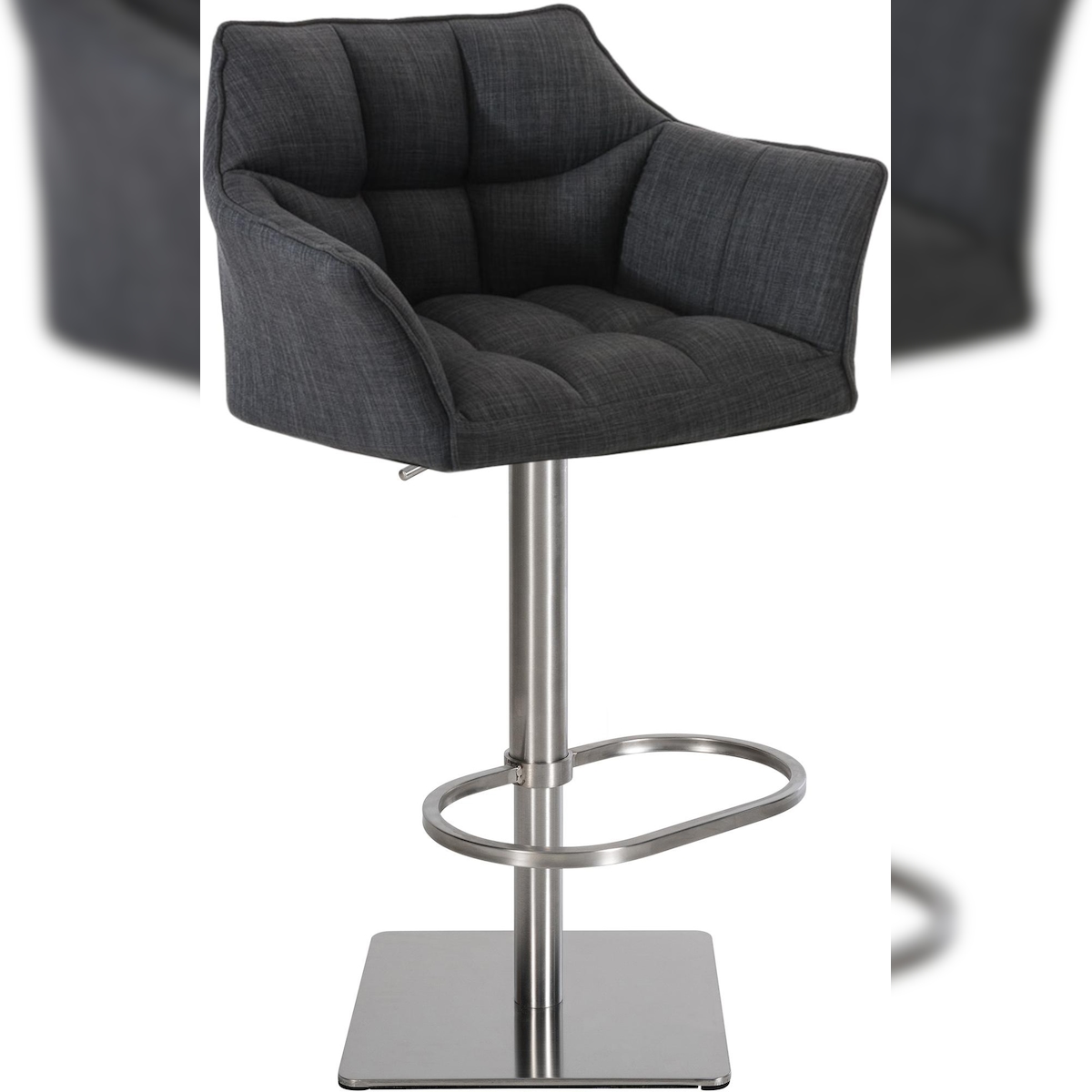DELUKE Barhocker SIHAR - Stoff Dunkelgrau 64x45x88 cm Silber | Barstuhl Höhenverstellbar Mit Lehne Drehbar Tresenhocker Tresenstuhl Kneipenhocker Image