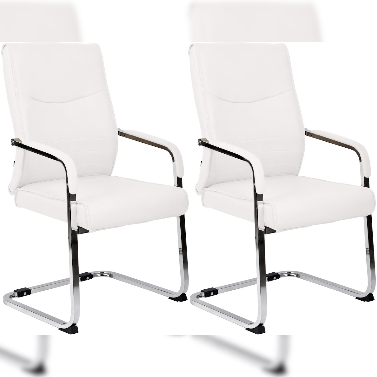 DELUKE 2er Set Besucherstuhl SKOPJE - Kunstleder Weiß 55x60x88 cm | Besucherstühle Konferenzstuhl Wartezimmerstuhl Bürostühle Bürostuhl Konferenzraum Image