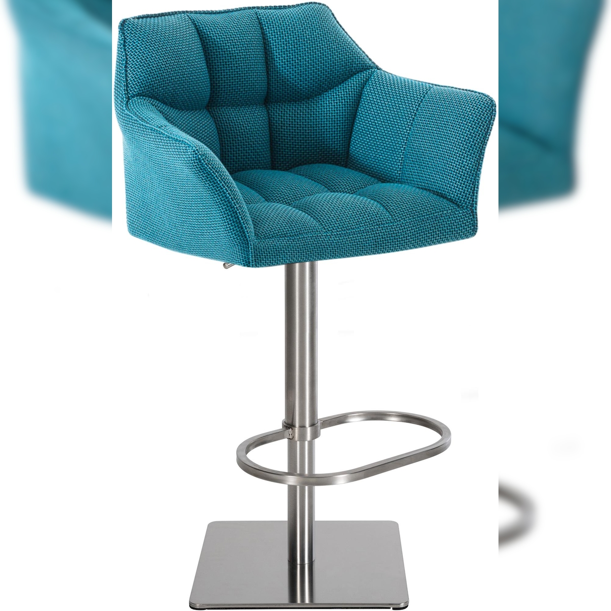 DELUKE Barhocker SIHAR - Stoff Türkis 64x45x88 cm Silber | Barstuhl Höhenverstellbar Mit Lehne Drehbar Tresenhocker Tresenstuhl Kneipenhocker Kneipenstuhl