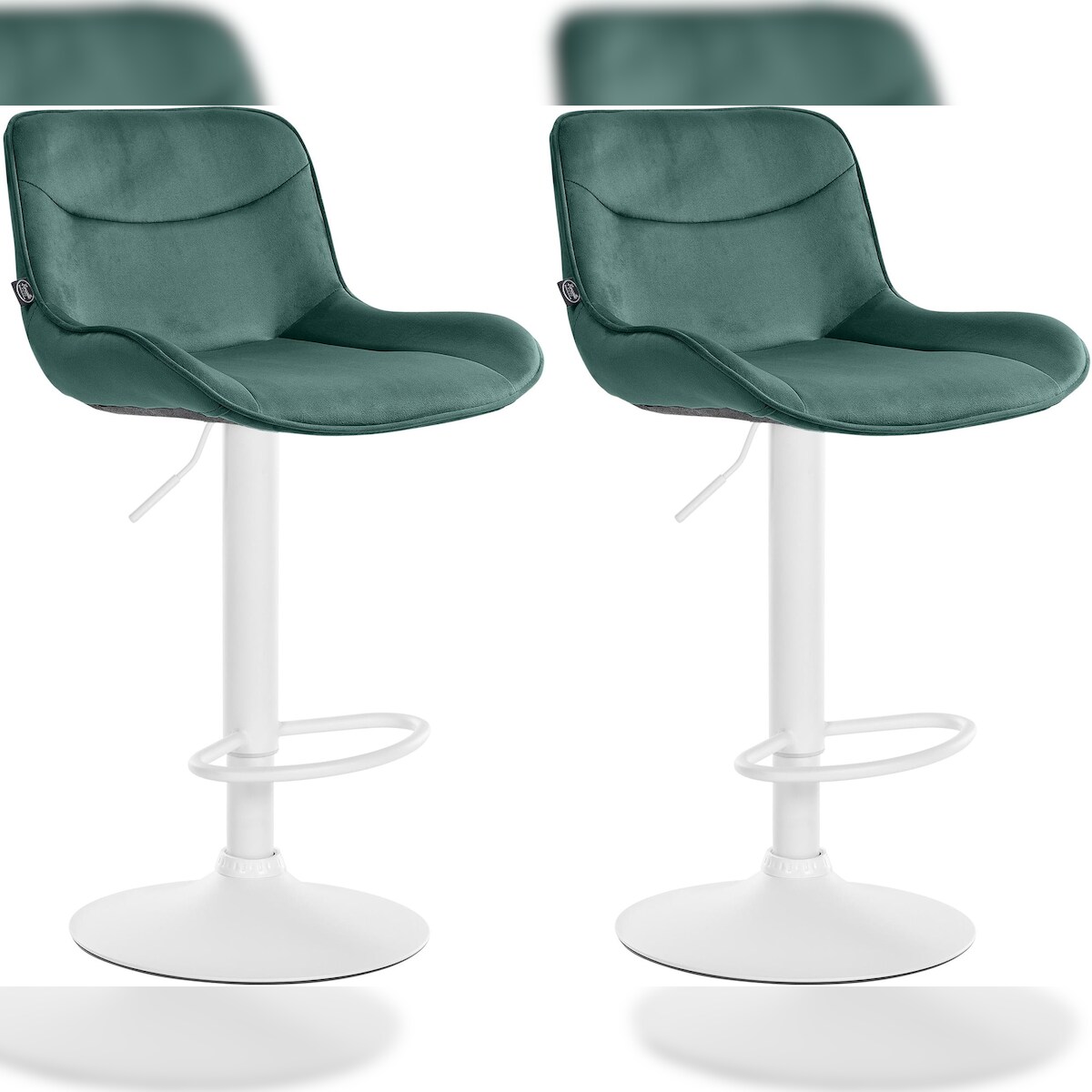 DELUKE 2er Set Barhocker RAGAD - Samt Grün 49x51x85 cm Weiß | Barstuhl Höhenverstellbar Mit Lehne Drehbar Tresenhocker Tresenstuhl Kneipenhocker Kneipenstuhl Image