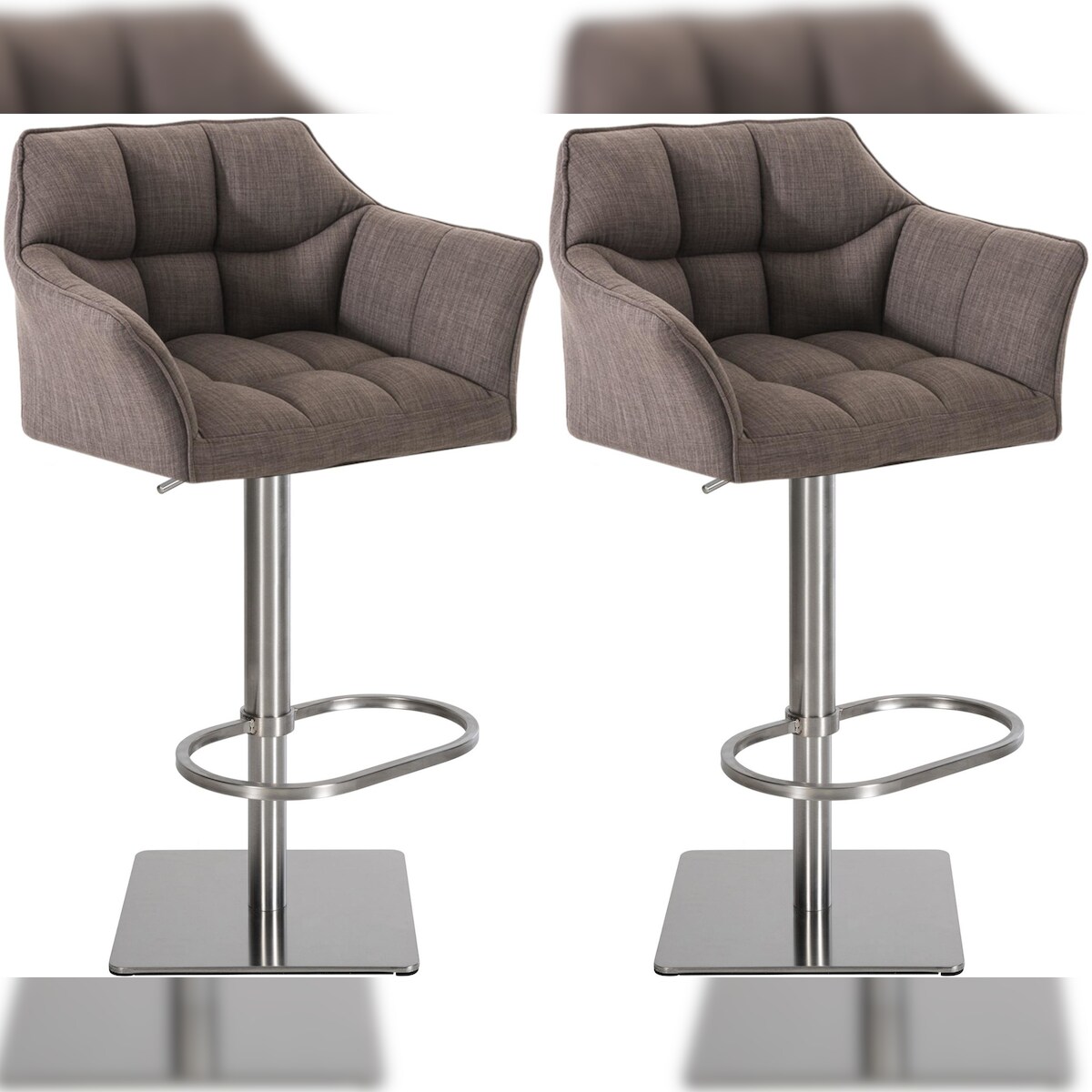 DELUKE 2er Set Barhocker SIHAR - Stoff Grau 64x45x88 cm Silber | Barstuhl Höhenverstellbar Mit Lehne Drehbar Tresenhocker Tresenstuhl Kneipenhocker Image