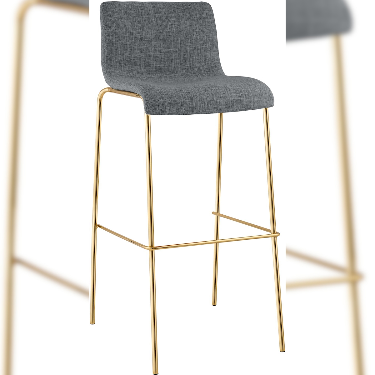 DELUKE Barhocker TENAR - Stoff Hellgrau 43x48x100 cm Gold | Barstuhl Mit Lehne Tresenhocker Tresenstuhl Kneipenhocker Kneipenstuhl Image