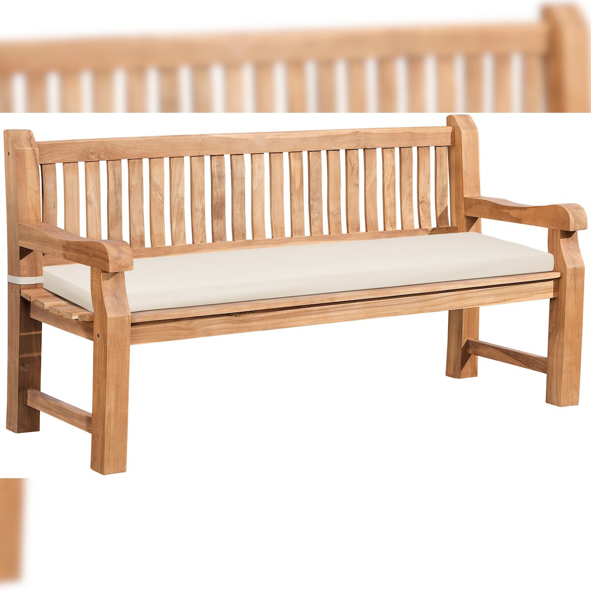 DELUKE Gartenbank Teakbank DABEL - Holz Creme 180x61x93 cm | Holzbank 180 Cm Mit Sitzkissen Gartenbank Sitzbank Mit Lehne Wetterfest Bank Garten Terrasse Image