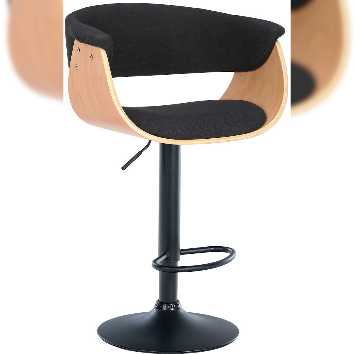 DELUKE Barhocker BAKOT - Stoff Natura/schwarz 60x51x90 cm | Barstuhl Höhenverstellbar Mit Lehne Drehbar Tresenhocker Tresenstuhl Kneipenhocker Kneipenstuhl Image