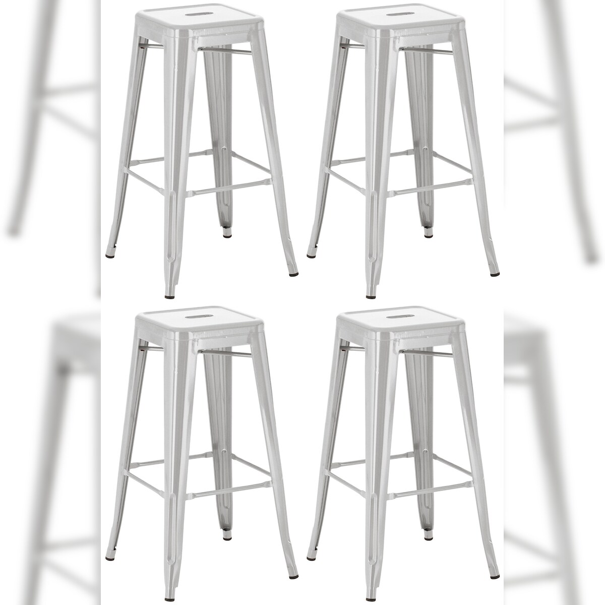 DELUKE 4er Set Barhocker DOLAN - Metall Silber 43x43x76 cm | Barstuhl Tresenhocker Tresenstuhl Kneipenhocker Kneipenstuhl Image