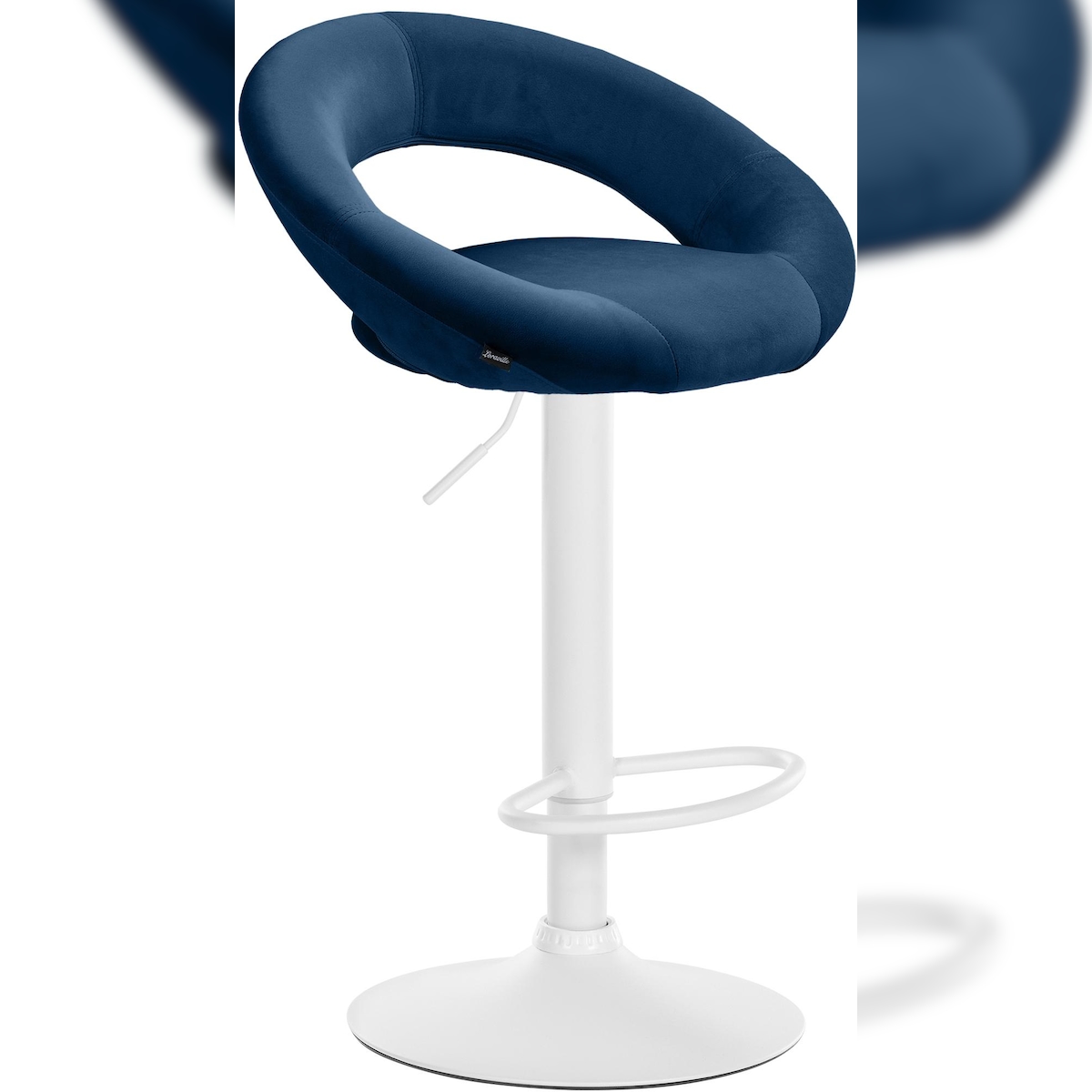 DELUKE Barhocker MEKIM - Samt Blau 53x47x80 cm Weiß | Barstuhl Höhenverstellbar Mit Lehne Drehbar Tresenhocker Tresenstuhl Kneipenhocker Kneipenstuhl Image