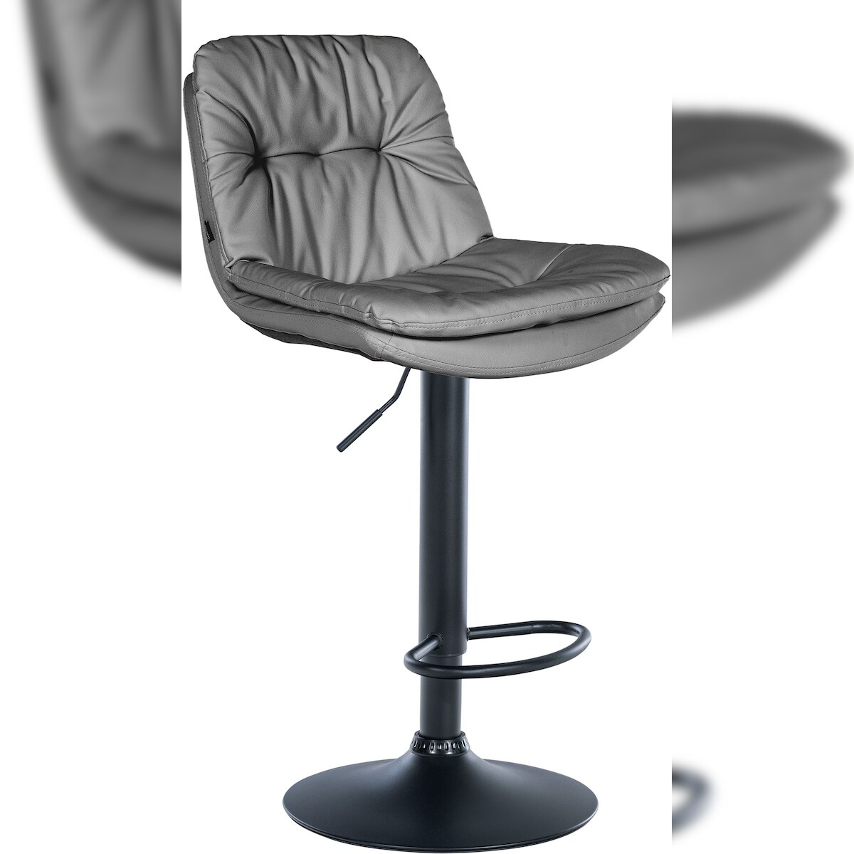 DELUKE Barhocker MITUN - Kunstleder Grau 46x54x92 cm Schwarz | Barstuhl Höhenverstellbar Mit Lehne Drehbar Tresenhocker Tresenstuhl Kneipenhocker Image