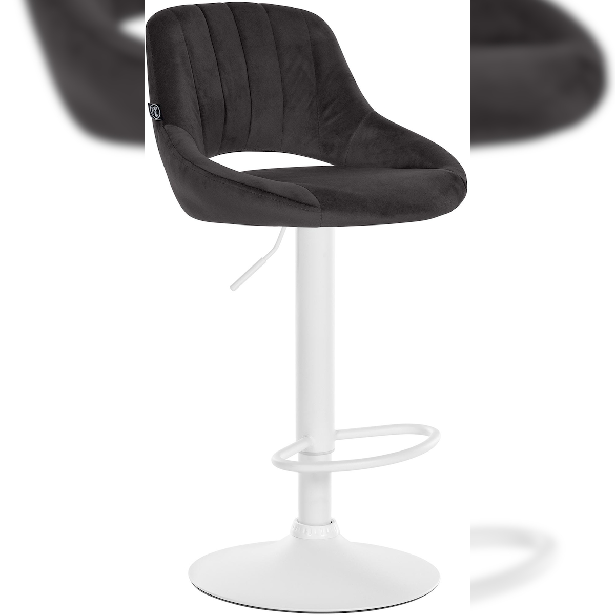 DELUKE Barhocker SEGAD - Samt Schwarz 47x48x85 cm Weiß | Barstuhl Mit Lehne Tresenhocker Tresenstuhl Kneipenhocker Kneipenstuhl Image