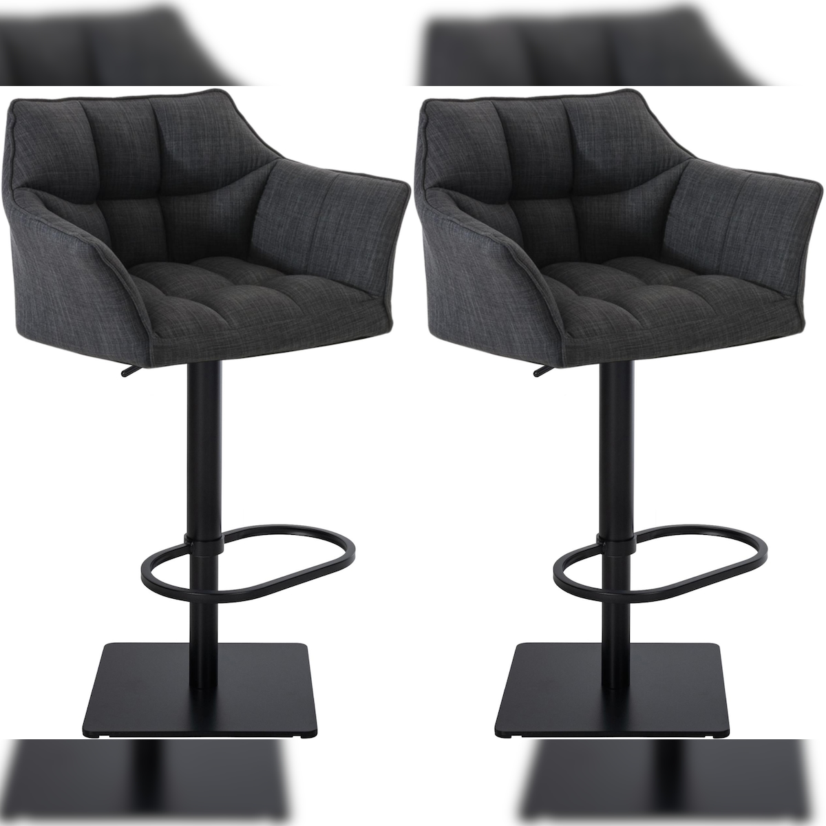 DELUKE 2er Set Barhocker SIHAR - Stoff Dunkelgrau 64x45x88 cm Schwarz | Barstuhl Höhenverstellbar Mit Lehne Drehbar Tresenhocker Tresenstuhl Kneipenhocker Image
