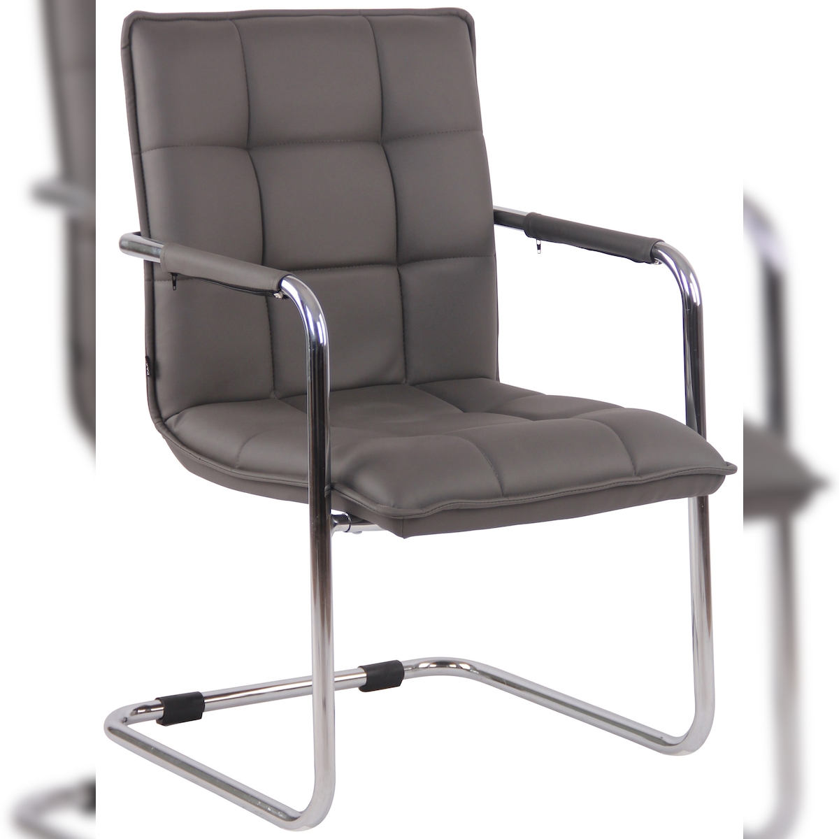 DELUKE Besucherstuhl TORINO - Kunstleder Grau 57x64x89 cm Silber | Besucherstühle Konferenzstuhl Wartezimmerstuhl Bürostühle Bürostuhl Konferenzraum Image