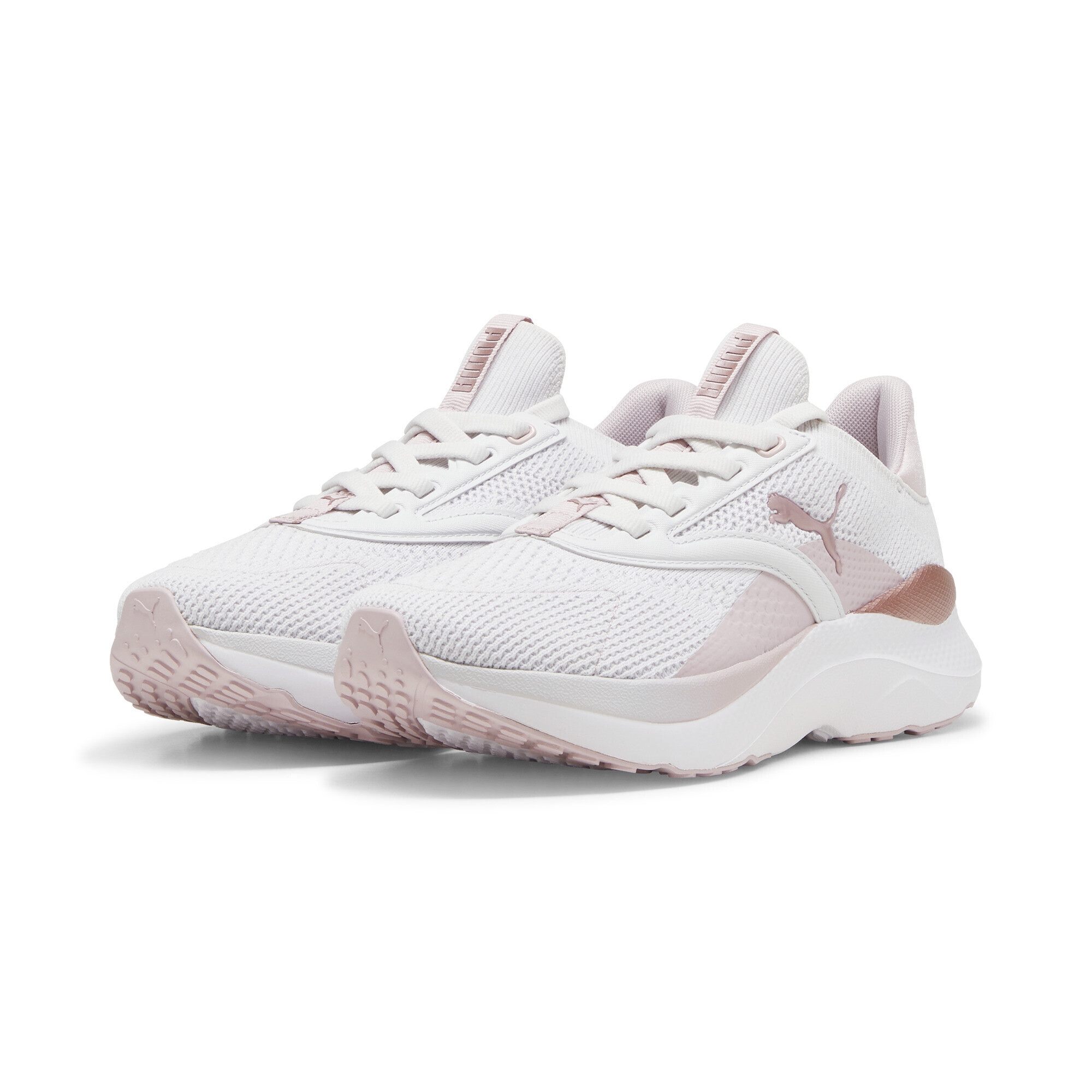 Trainingsschuh PUMA "SOFTRIDE Mayve Laufschuhe Damen", Damen, Gr. 36, feather gray mauve mist rose gold pink metallic, Obermaterial: Textil, Synthetik; Futter: Textil; Innensohle: Textil; Laufsohle: Gummi, Synthetik, Schuhe