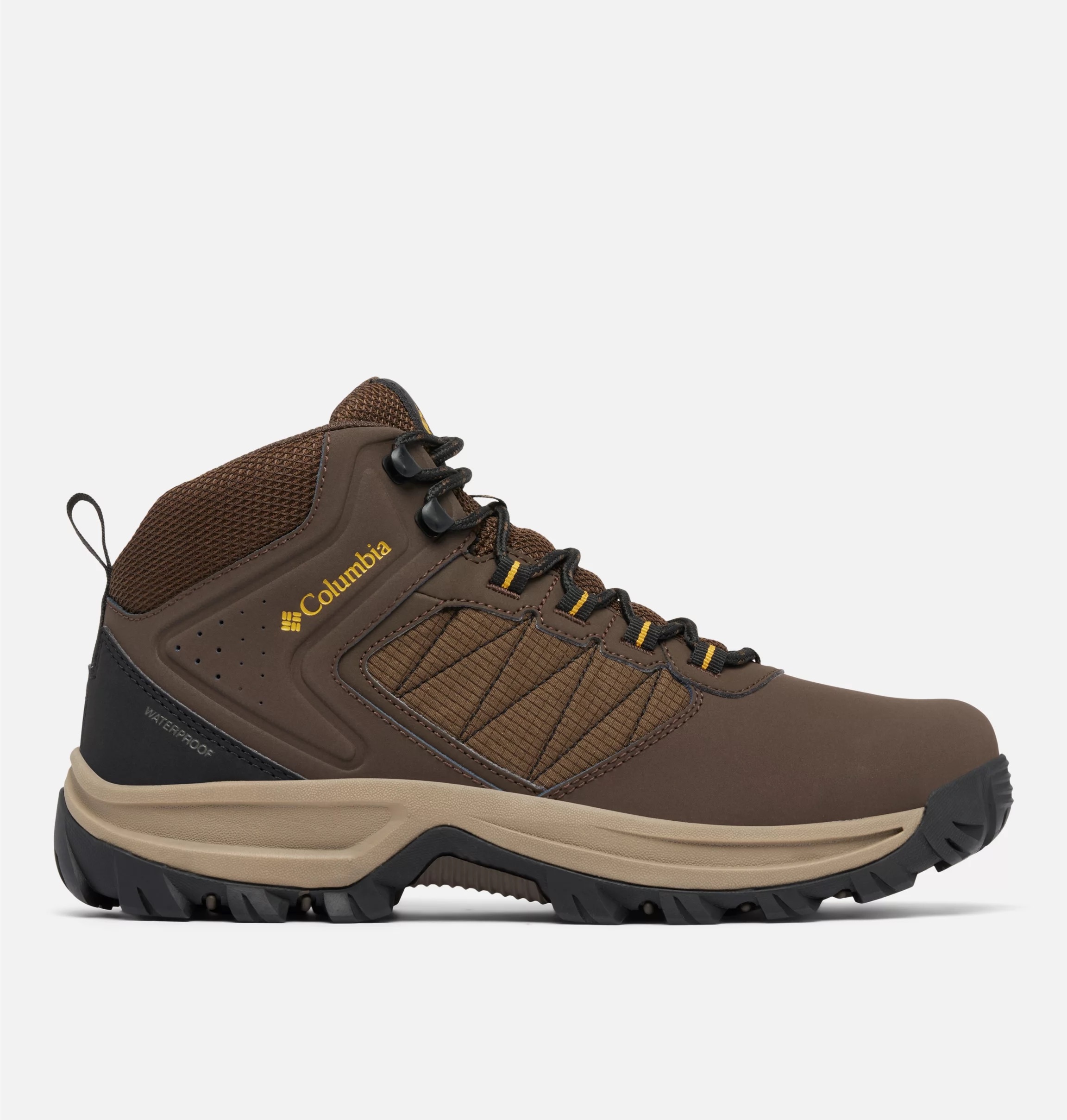 Wanderschuh COLUMBIA "TRANSVERSE™ HIKE WATERPROOF", Gr. 44, cordovan, golden gelb, Leder, Schuhe Wanderschuh, wasserdicht