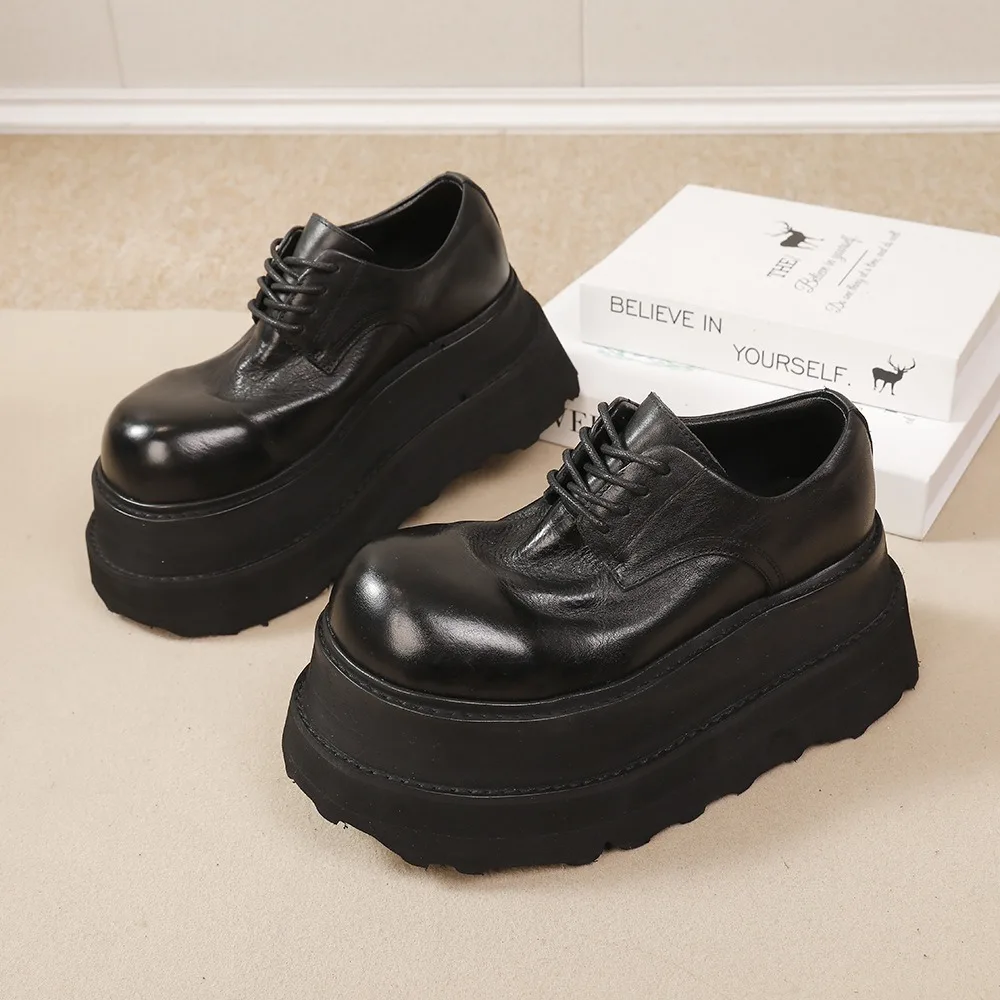 Birkuir Retro Keile Schuhe Frauen 7,5 cm Super High Heels Dicke Heels Schuhe Aus Echtem Leder Lace Up Flache Plattform Schuhe größe 41