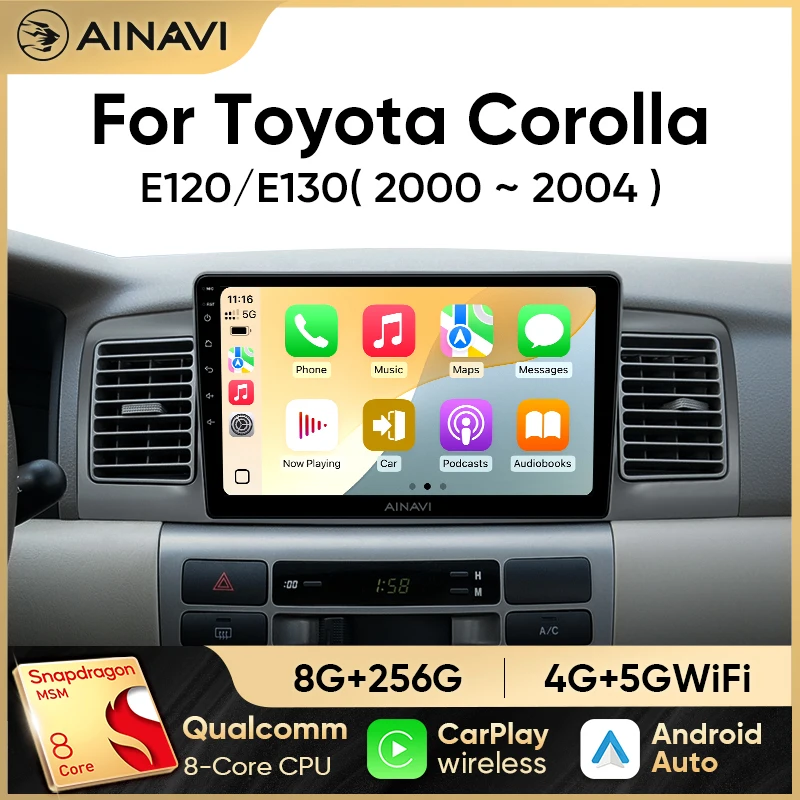 Ainavi Autoradio für Toyota Corolla E120 2001 2002 2003 2004 Wireless Carplay Android Auto Auto-Multimedia-Player Stereo DSP 2DIN Image