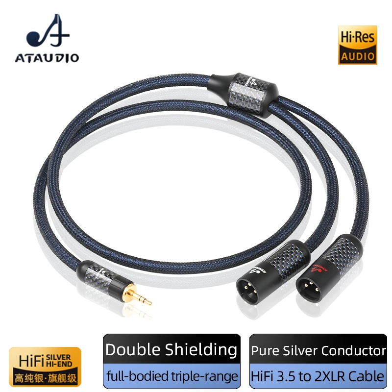 ATAUDIO HiFi 3,5 auf 2XLR Kabel Reines Silber Stecker auf Stecker/Buchse 3,5 mm Klinke auf Dual XLR 3Pin für Mixer AMP PC Premium Audiokabel Image