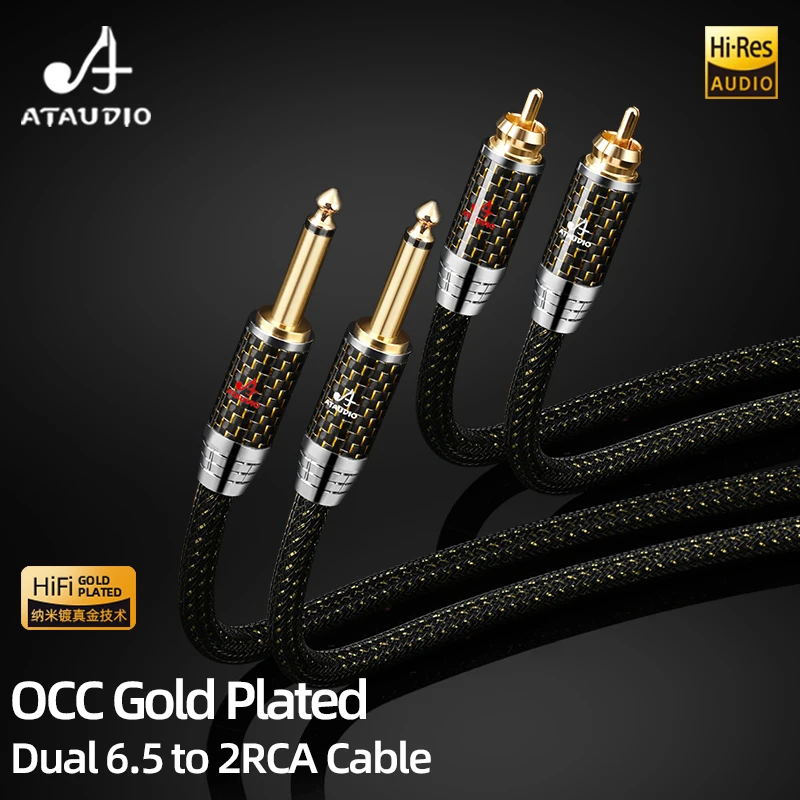 ATAUDIO HiFi-Paar 6,35 mm auf Cinch-Audiokabel für CD-Player, Verstärker, angeschlossener Lautsprecher, OCC, vergoldetes Dual 6,35 mm auf 2 Cinch-Kabel Image