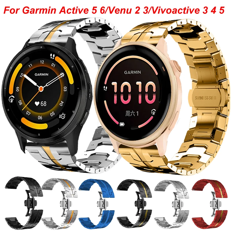 22 mm 20 mm Metallarmband für Garmin Active 5 6/Venu 2 3/Vivoactive 3 4 5 Armband Band Forerunner 55 158 745 965 255 265 SQ2 Musik Image