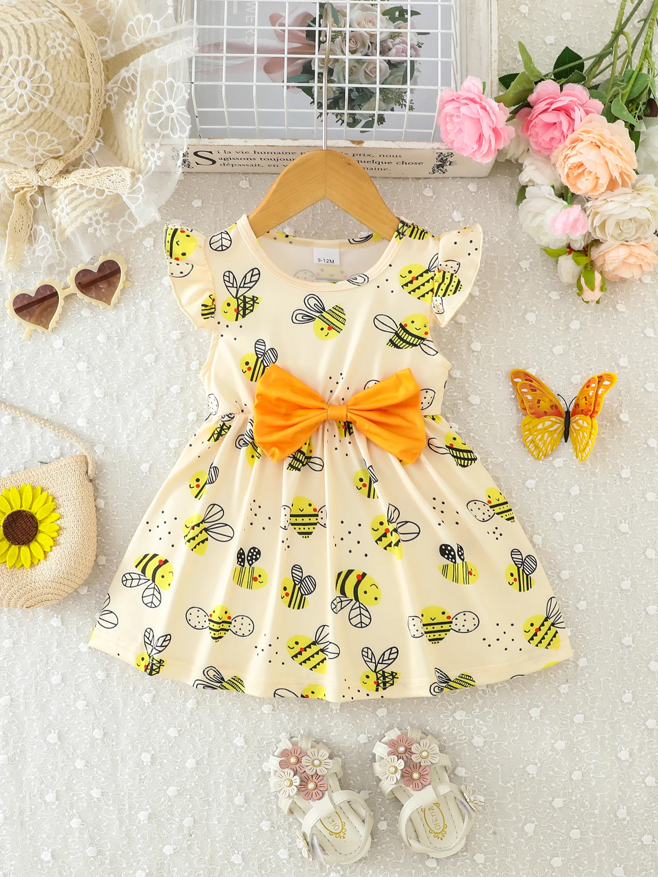 Mädchen Sommer Casual Bee Allover Print Schmetterling Ärmelloses Kleid Kinder Kleidung Kleinkind Mädchen Sommer Kleid Kinder Kleidung Image