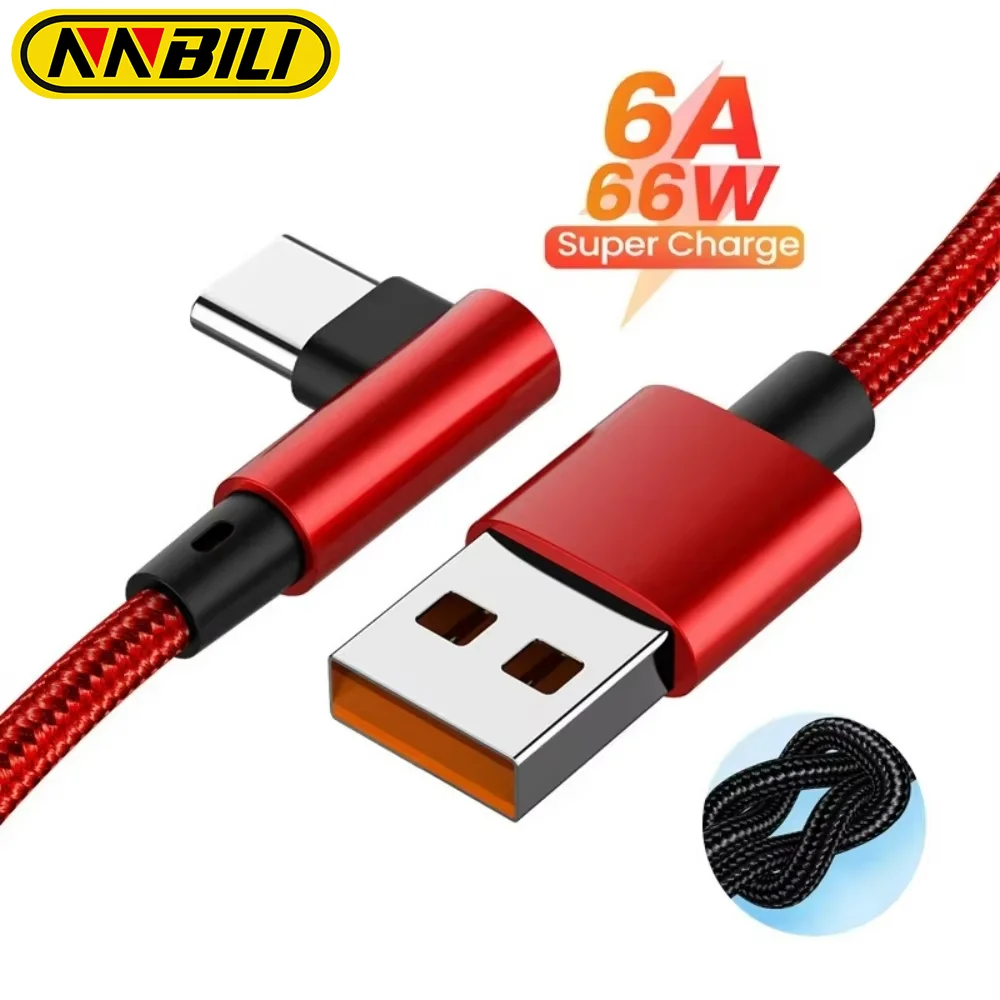 NNBILI 6A USB C Kabel 90 Grad Für OPPO 66 W Schnelle Lade Datenkabel Für Honor Huawei Oneplus Realme Nylon Micro USB Ladekabel Image