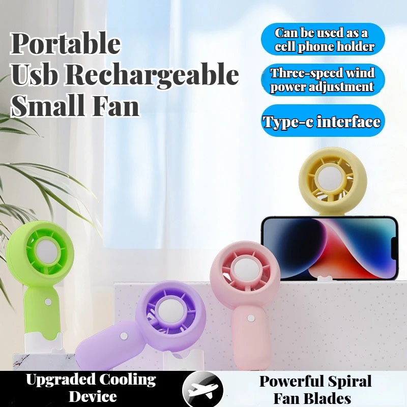 Neuer tragbarer USB-Mini-Elektroventilator mit 3 Geschwindigkeiten – tragbar mit Ständer für Studenten, Desktop, Schlafsaal, Outdoor- und Autogebrauch Image