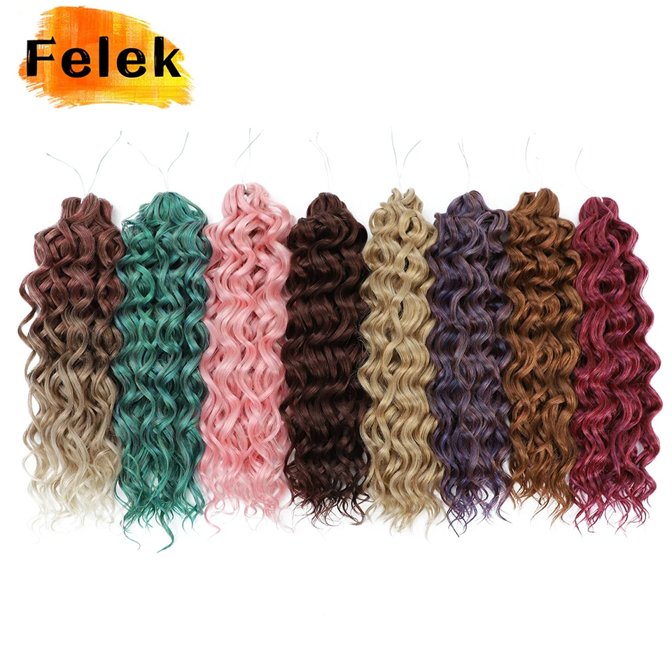 18/24 Zoll lockige Häkelhaarverlängerungen synthetische Ozeanwelle Flechthaar für afrikanische Frauen Ombre Blonde Rosa Blau Hawaii Curl Image