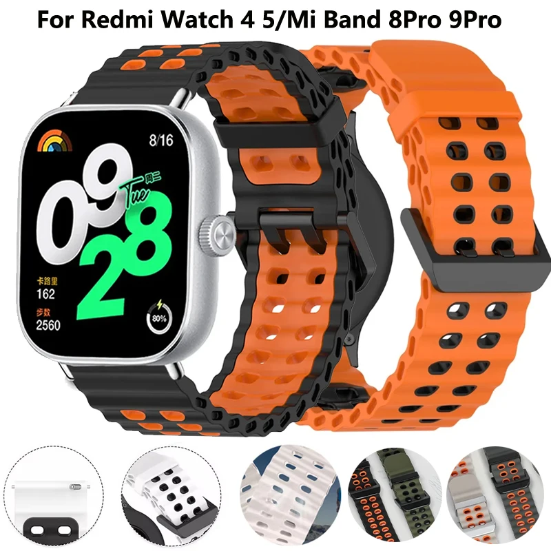 Silikon Marine Strap Für Redmi Uhr 4 5 Smartwatch Sport Keine Lücken Armband Für Xiaomi Mi Band 8 pro 9 pro Armband Zubehör Image