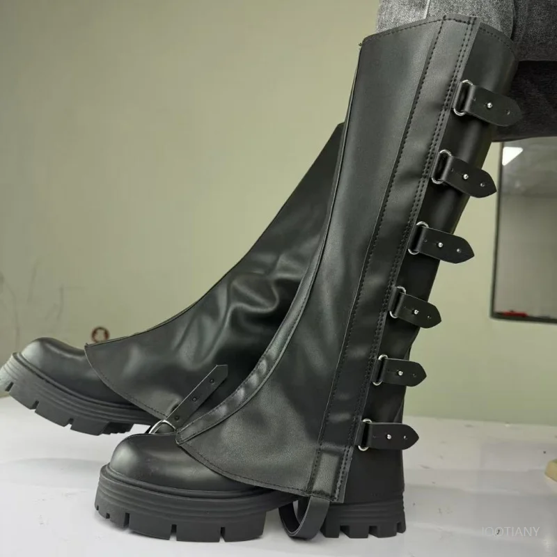 Leder mittelalterliche Beinschuhüberzüge Herren Wikinger Piratenritter Cosplay Steampunk Rüstung Kostüm Vintage High Top Schuhe Zubehör