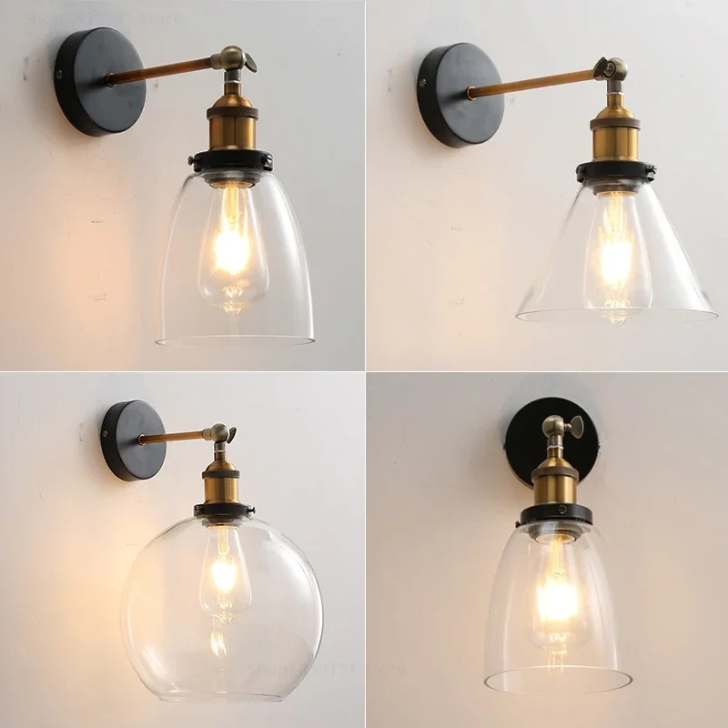Vintage Wandlampen aus Metall und Glas, LED-Wandleuchten für Zuhause, Wohnzimmer, Dekoration, Schlafzimmer, Leuchten, Retro-Industrieleuchte
