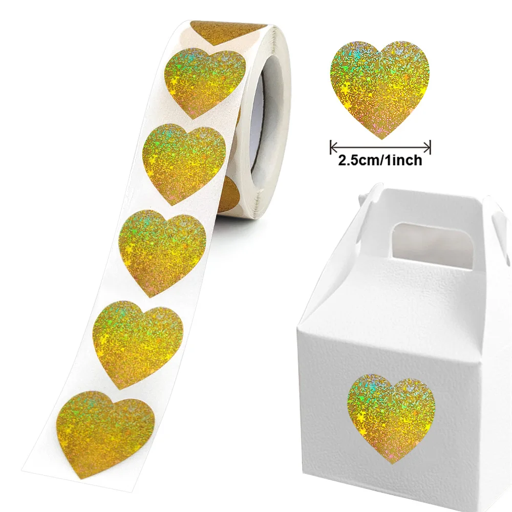 50-100 stücke holo graphische Laser-Herz-Geschenk aufkleber für Valentinstag 1 Zoll Gold funkelnde Etiketten Hochzeits feier Liebes aufkleber Image