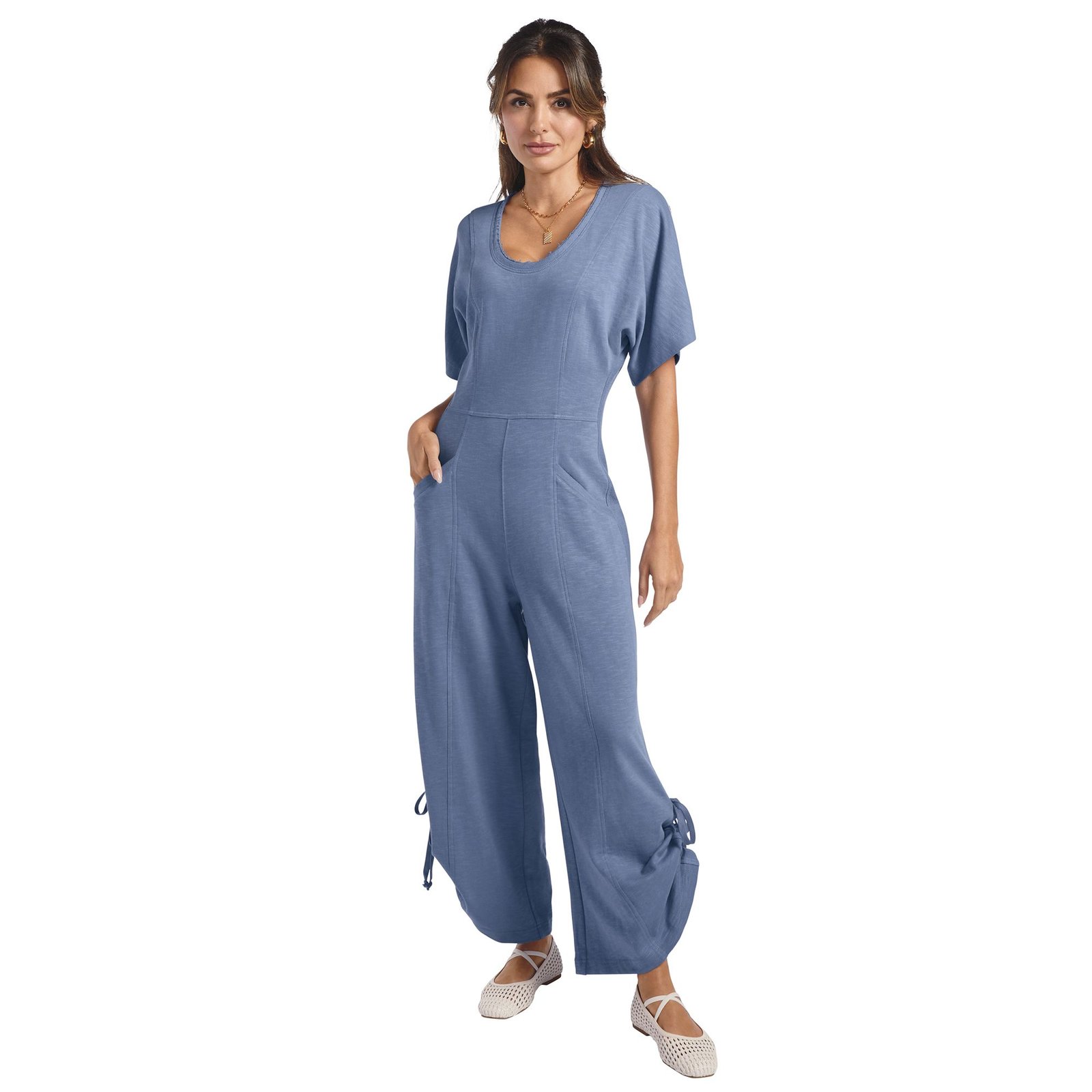 Masseys Cinched Detail Jumpsuit (Size 4X) Bay Fog, Cotton
