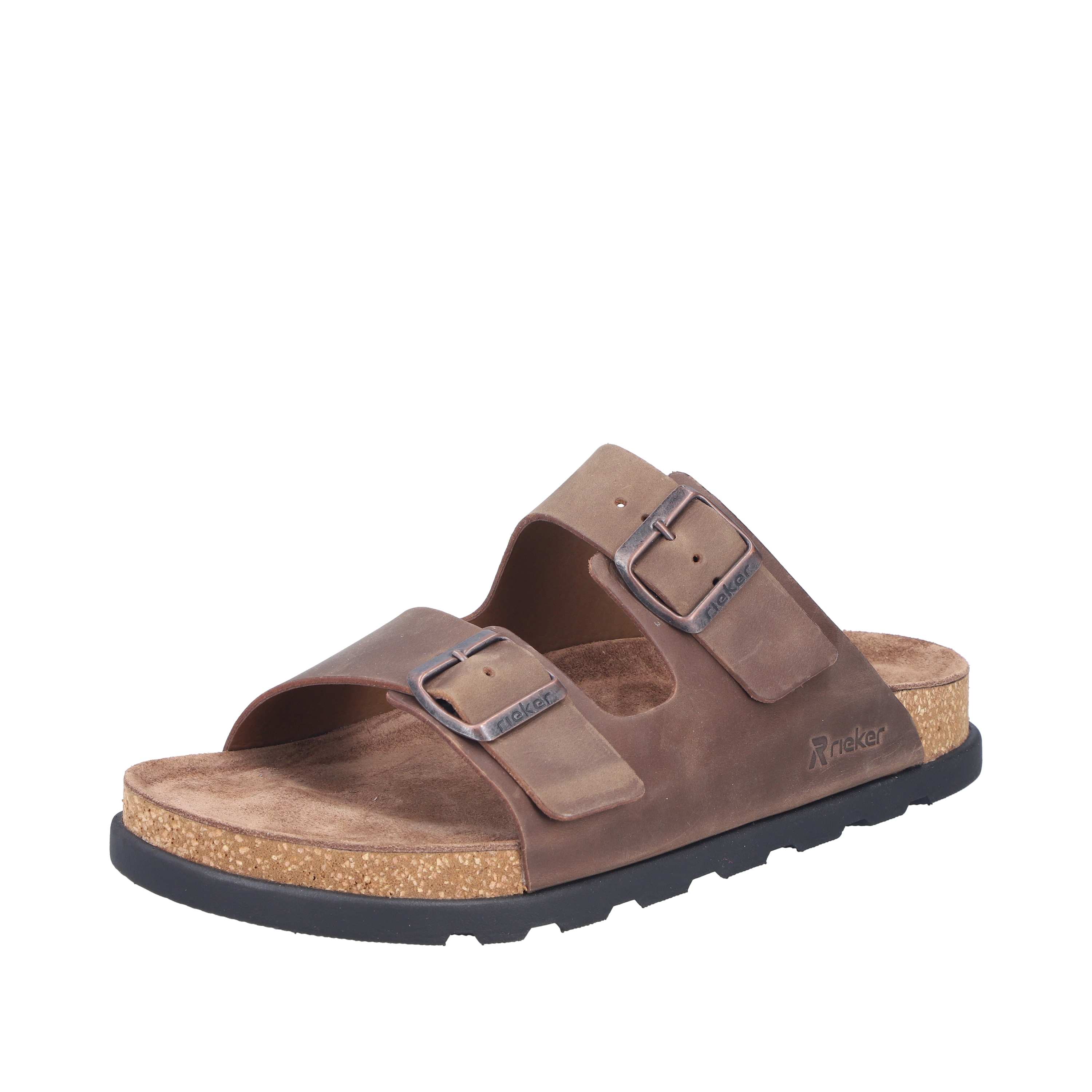 Pantolette RIEKER, Damen, Gr. 47, taupe, Nubukleder, unifarben, Schuhe Pantolette, Sommerschuh, Strandschuh, Hausschuh mit bequemem Fußbett