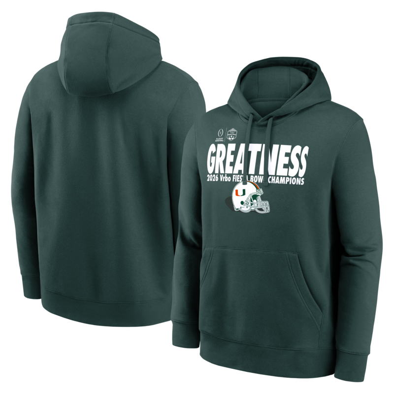 Grüner Herren-Hoodie der Miami Hurricanes, College Football Playoff 2026, Fiesta Bowl Champions, Clock Manager Image