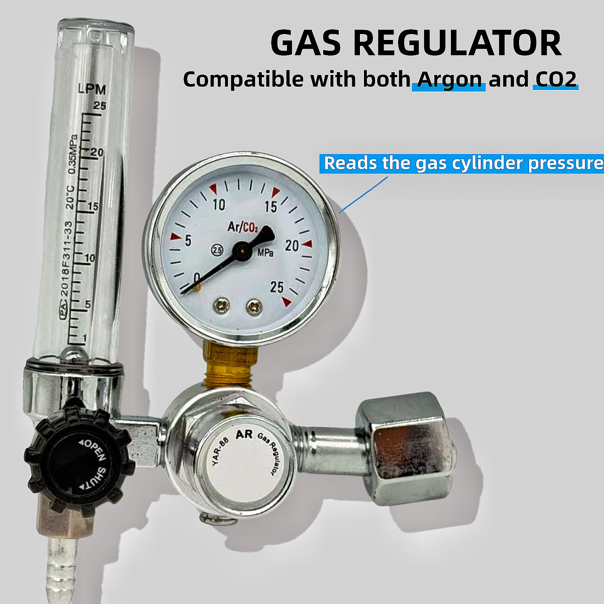 Neu aktualisierter Druckregler, Argon-CO2-Schweißen, Einzelzähler-Gasflasche, MIG-WIG-Schweißen, Durchflussmesser-Steuerventil G5/8 Image