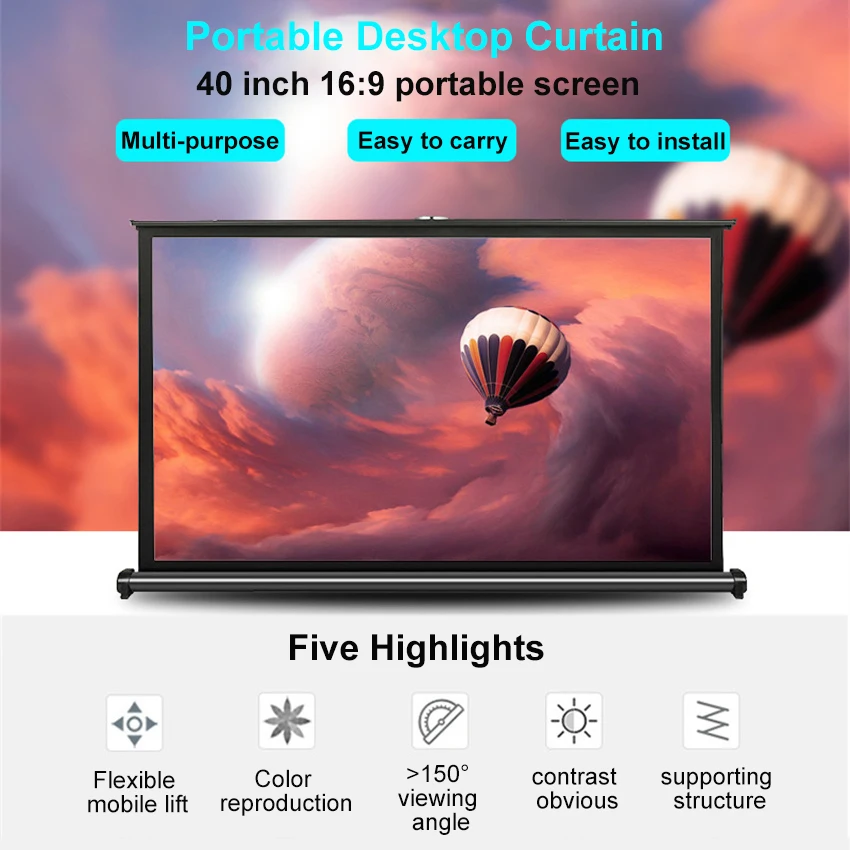 40 zoll Tragbare Projektor Bildschirm HD 16:9 Pull Up Tabletop Projektion Bildschirm mit Faltbare Stand für Indoor Outdoor Image