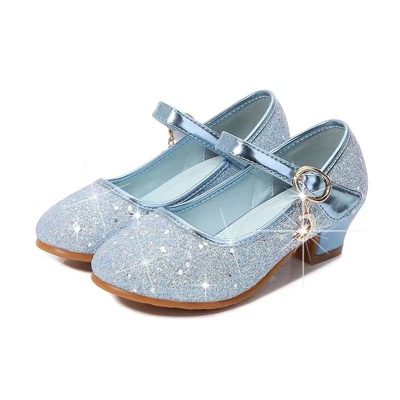 Kinder Casual Schuhe Pailletten Prinzessin PU Leder Schuhe Frühling Schuhe Für Mädchen Anti-slip ​ Blaue silberne Schuhe mit weichem Boden, Größe 26–35