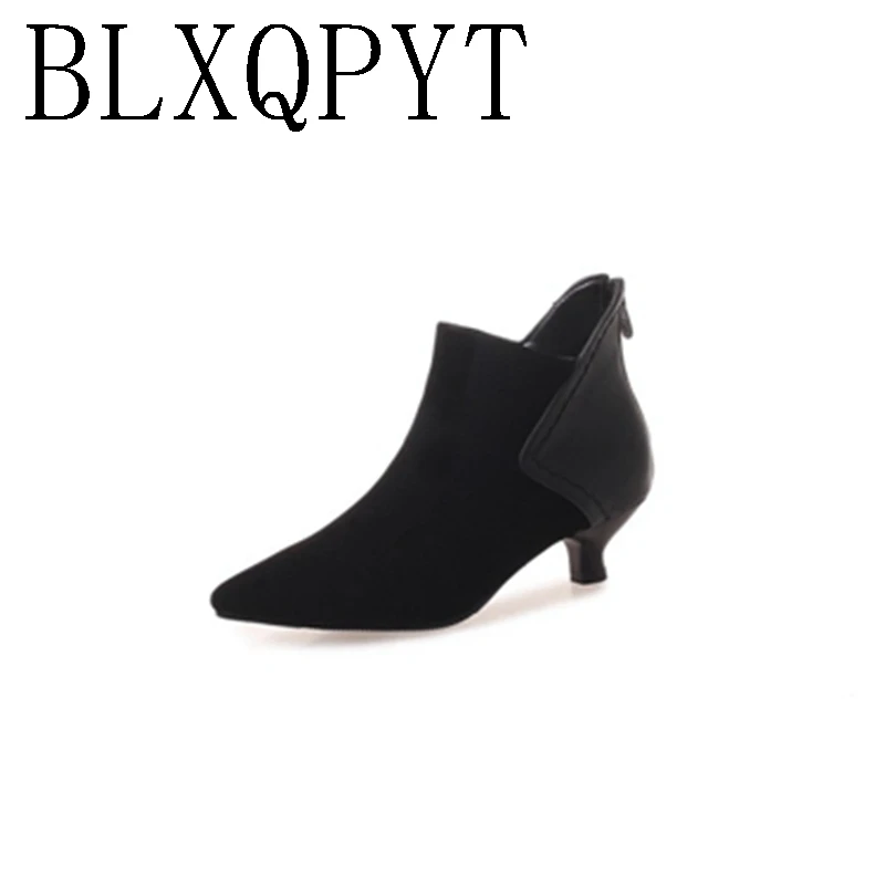 BLXQPYT Stiefeletten für Damen, modisch, Katzenabsatz, spitzer Zehenbereich, Reißverschluss hinten, Partykleid, kurze Stiefelette, super große Größe 53, 54, 18–83
